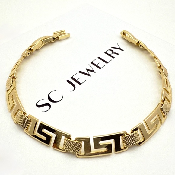 Greek Key Bracelet 14k Gold Plated Luxury Jewelery - Picture 1 of 14